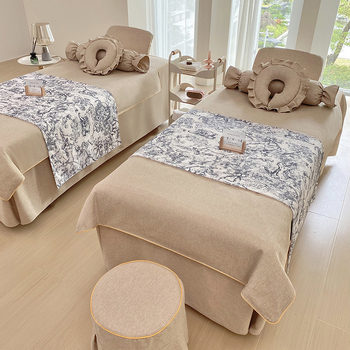 Set pokrivka za krevet za beauty salon – pamuk-lan, lagani luksuz, uzorci: botanički i jednostavni, tkanje: twill/plain/satin, reactive print i bojanje, mogućnost prilagodbe