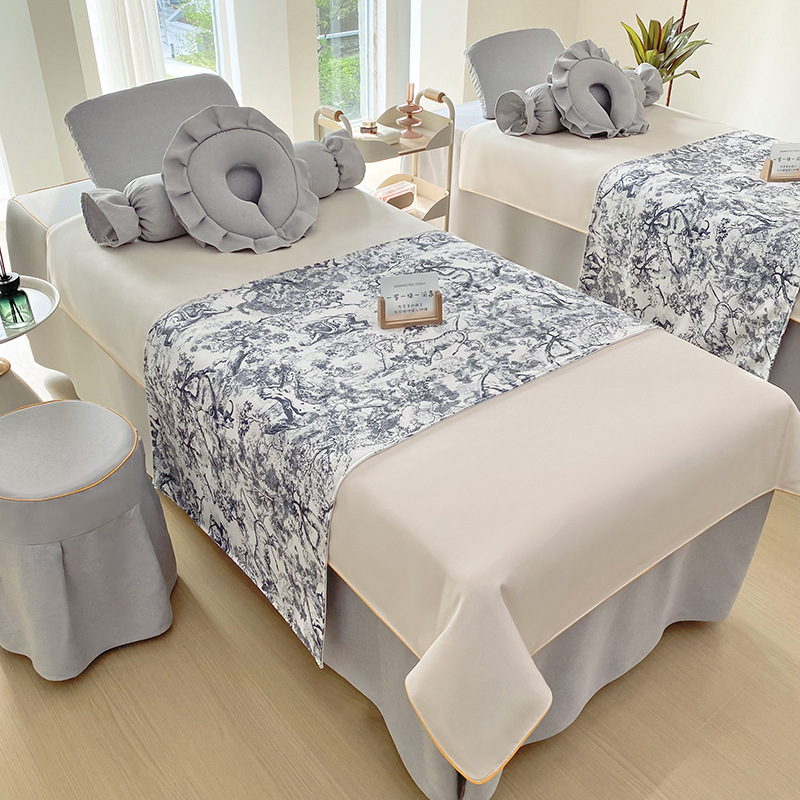 Set pokrivka za krevet za beauty salon – pamuk-lan, lagani luksuz, uzorci: botanički i jednostavni, tkanje: twill/plain/satin, reactive print i bojanje, mogućnost prilagodbe