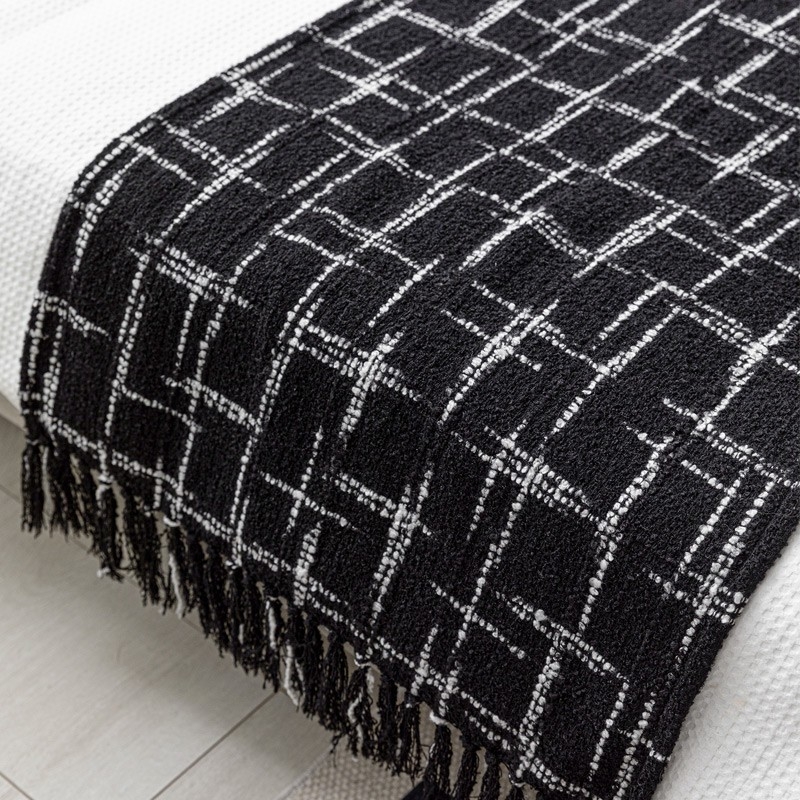 Voodi jooksja vurrudega (polüester, moodne minimalistlik stiil, geomeetriline abstraktne muster, hotellistiil, kvaliteetne toode)