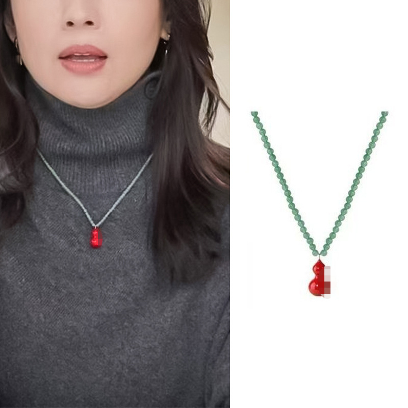 Ogrlica s privjeskom u obliku tikve od prirodnog kamena, elektroplatinirani završetak, personalizirani trend stil