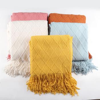 Скандинавско ретро диамантено плетено одеяло от акрилно влакно, пролет и есен, прост модел, 5% свиване, устойчивост на цветовете 4