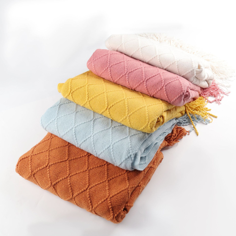 Скандинавско ретро диамантено плетено одеяло от акрилно влакно, пролет и есен, прост модел, 5% свиване, устойчивост на цветовете 4