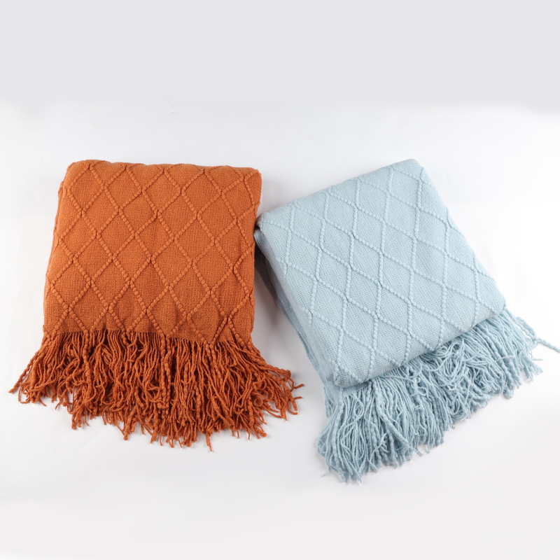 Скандинавско ретро диамантено плетено одеяло от акрилно влакно, пролет и есен, прост модел, 5% свиване, устойчивост на цветовете 4