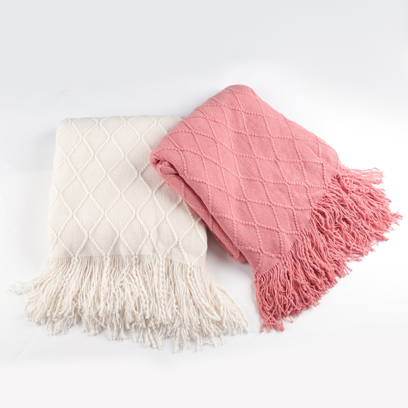 Скандинавско ретро диамантено плетено одеяло от акрилно влакно, пролет и есен, прост модел, 5% свиване, устойчивост на цветовете 4
