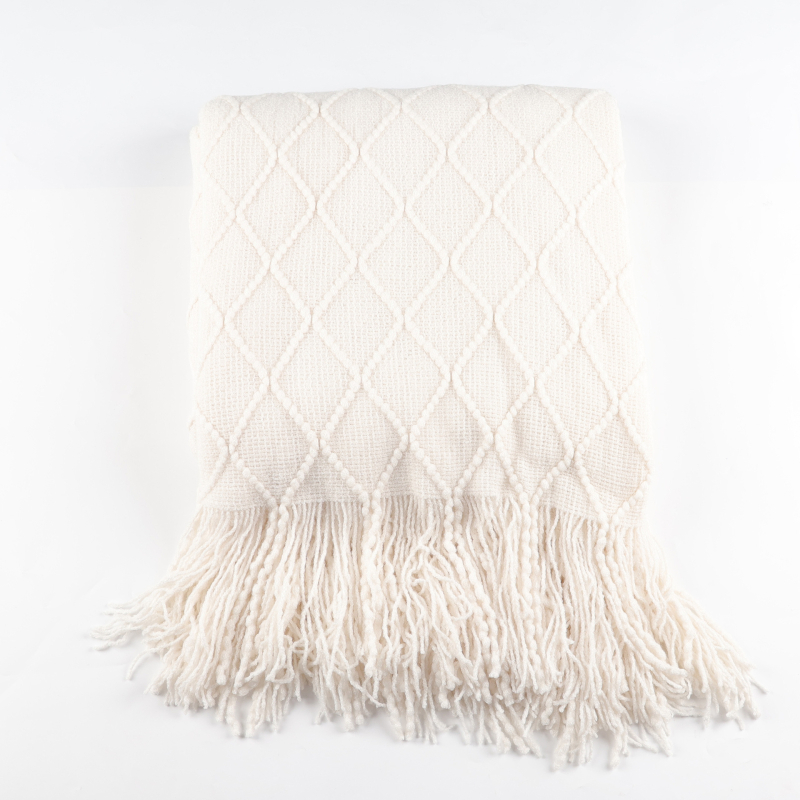 Скандинавско ретро диамантено плетено одеяло от акрилно влакно, пролет и есен, прост модел, 5% свиване, устойчивост на цветовете 4