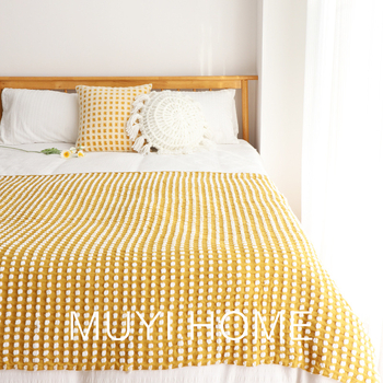 Плетено одеяло с пискюли в скандинавски стил, едноцветно, за покриване на легло и диван