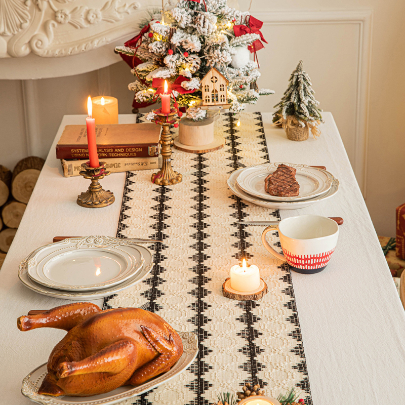 Διάδρομος τραπεζιού με φούντες, μίγμα βαμβάκι-λίνου (55% βαμβάκι, 45% λινό), αγροτικό στυλ, προσαρμογή διαθέσιμη