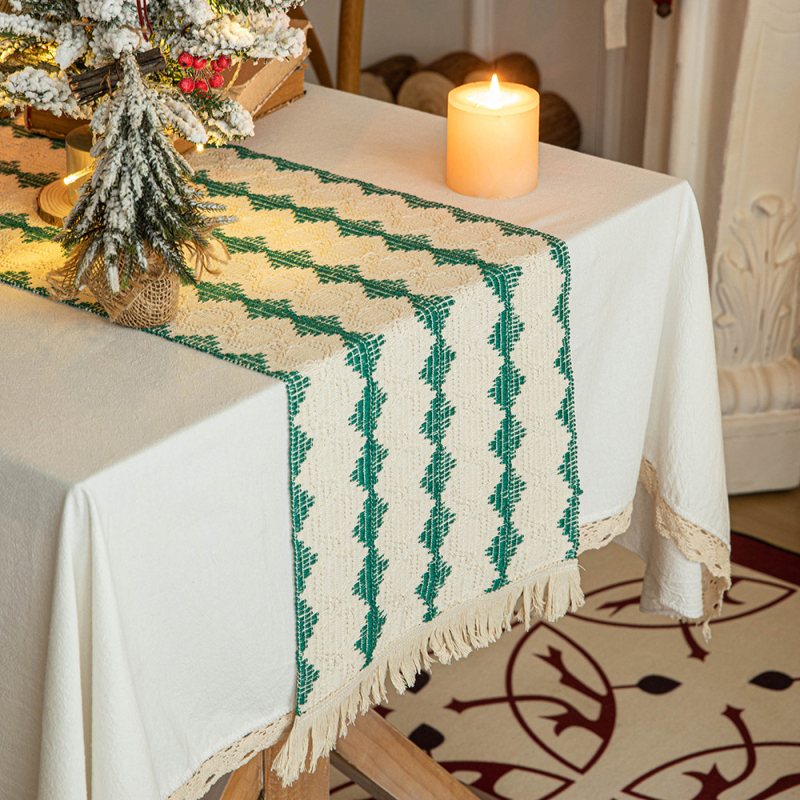 Διάδρομος τραπεζιού με φούντες, μίγμα βαμβάκι-λίνου (55% βαμβάκι, 45% λινό), αγροτικό στυλ, προσαρμογή διαθέσιμη