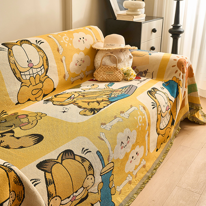 Cuvertură și husă pentru canapea cu motiv de pisică – din fir de bumbac, stil modern minimalist, antiderapant, pentru canapea de trei locuri