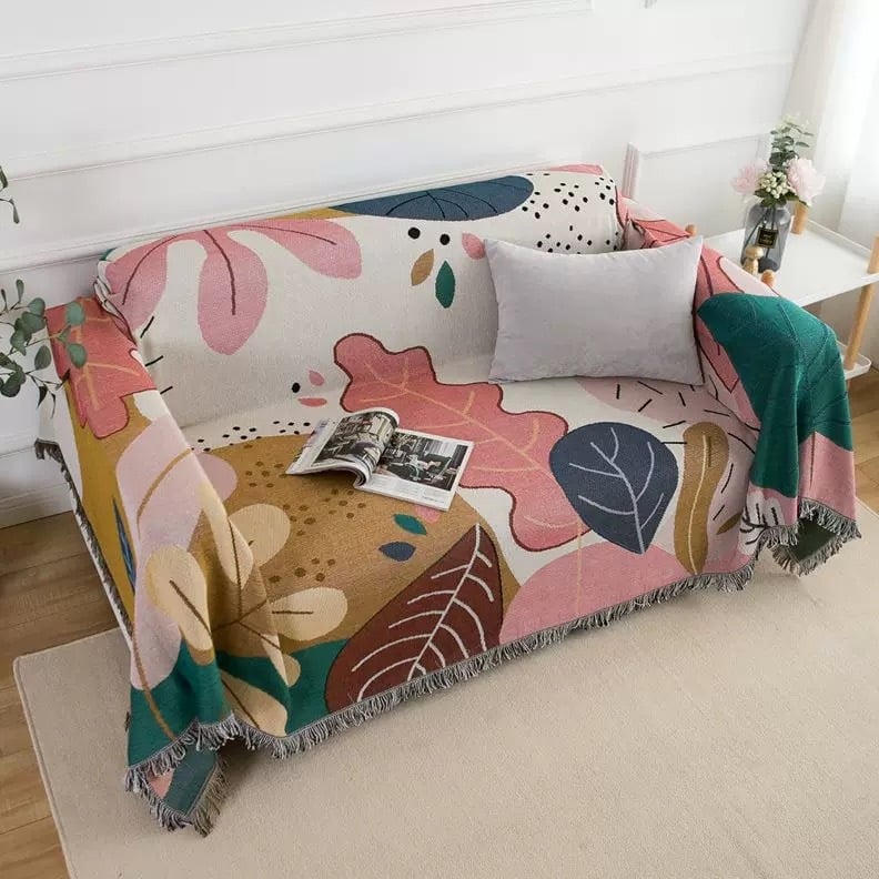 Κάλυμμα καναπέ — ύφασμα βάμβακος-πολυεστέρα; διθέσιο καναπέ; μοντέρνο μινιμαλιστικό ύφος; μοτίβο φυτών και λουλουδιών; εξατομίκευση κατά παραγγελία