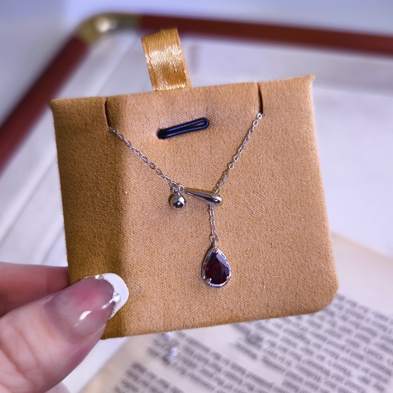 Hui Kai 925 ogrlica s kapljom vode, kapljasti oblik 6×8 mm kamen, podesiva duljina, križni lanac, višeslojni dizajn