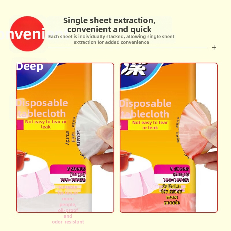 Vienreizējais galda klāts no PE, kvadrāta formā, biezāks, bez raksta, nav bioloģiski noārdāms.