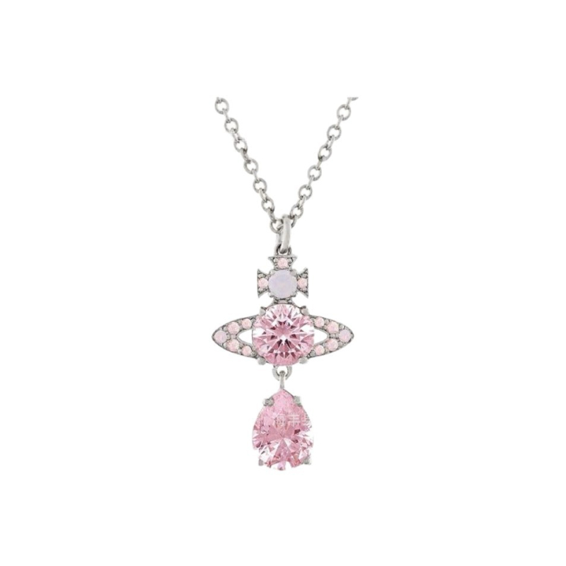 Žensko kolije Opal Pink Diamond Mermaid Tears, privjesak u kapljastom obliku od cirkona, bakar premazan pravim zlatom, O- lanac, 41–50 cm