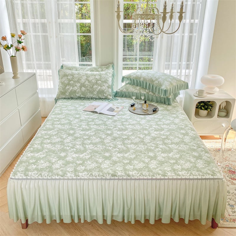Ružičasti Jacquard hlađenje madrac – trodijelni set posteljine, s francuskim luksuzom, Ice Silk posteljina
