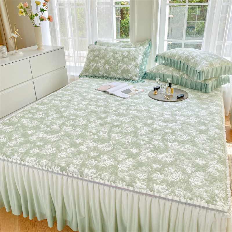 Ružičasti Jacquard hlađenje madrac – trodijelni set posteljine, s francuskim luksuzom, Ice Silk posteljina