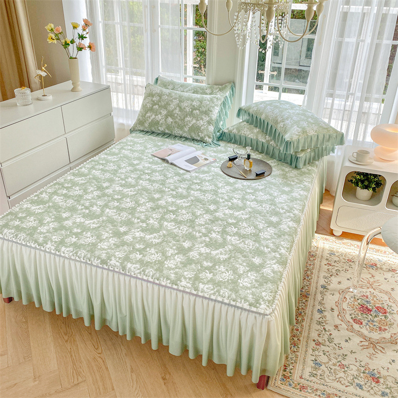 Ružičasti Jacquard hlađenje madrac – trodijelni set posteljine, s francuskim luksuzom, Ice Silk posteljina