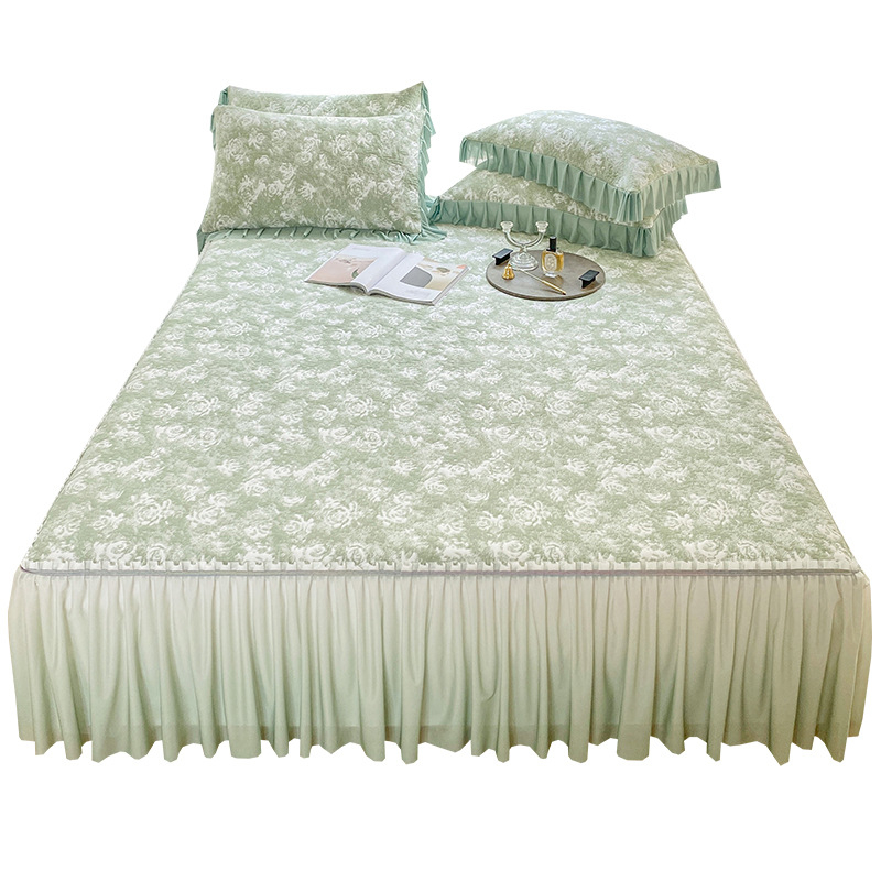 Ružičasti Jacquard hlađenje madrac – trodijelni set posteljine, s francuskim luksuzom, Ice Silk posteljina