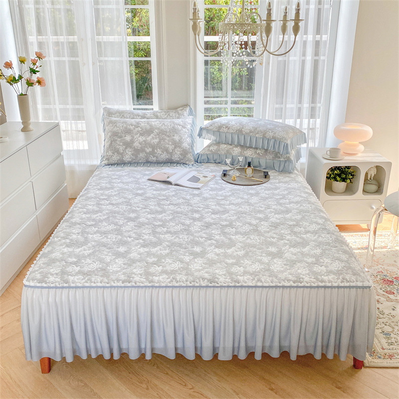 Ružičasti Jacquard hlađenje madrac – trodijelni set posteljine, s francuskim luksuzom, Ice Silk posteljina