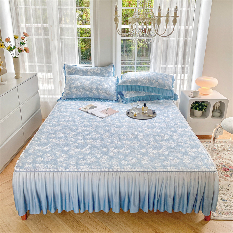 Ružičasti Jacquard hlađenje madrac – trodijelni set posteljine, s francuskim luksuzom, Ice Silk posteljina