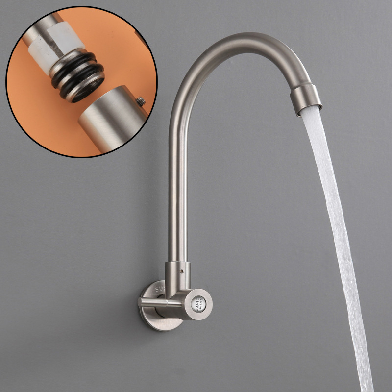 Sieninis virtuvės čiaupas, viengyslė šalto vandens sistema, 304 nerūdijantis plienas, šlifuota paviršia, keramikinis vožtuvas