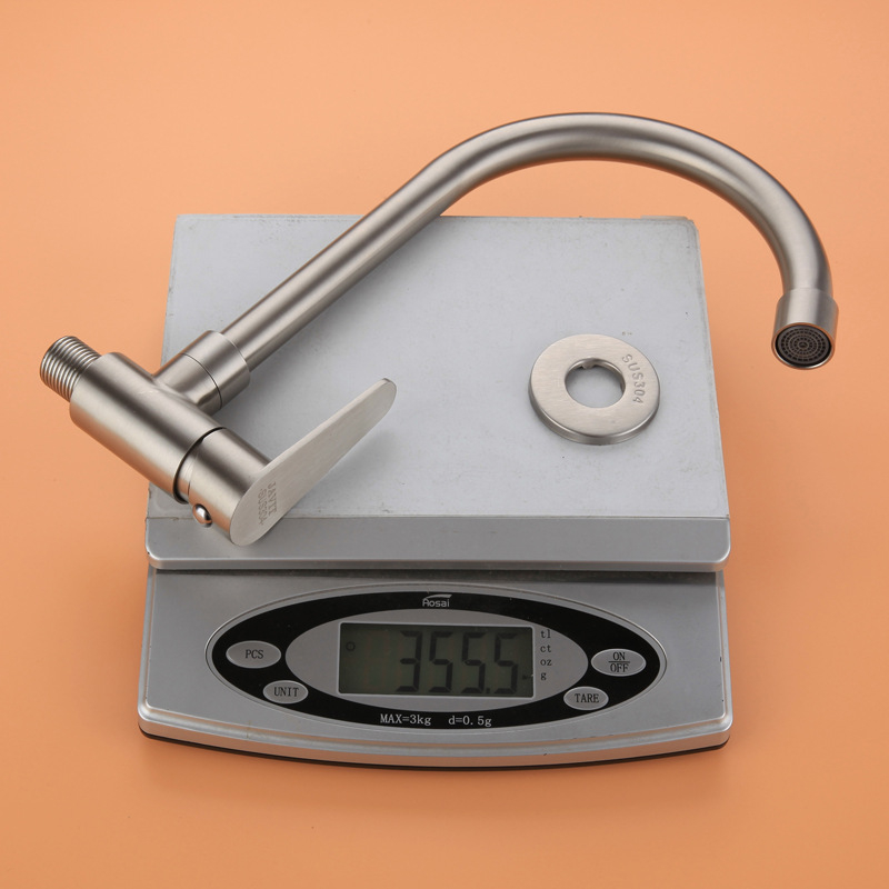 Sieninis virtuvės čiaupas, viengyslė šalto vandens sistema, 304 nerūdijantis plienas, šlifuota paviršia, keramikinis vožtuvas