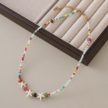 Ručni izradeni ogrlica od umjetnog kristala, privjesak školjke, lanac s kuglicama, casual stil za žene