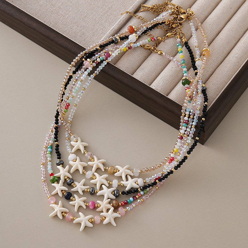 Ručni izradeni ogrlica od umjetnog kristala, privjesak školjke, lanac s kuglicama, casual stil za žene