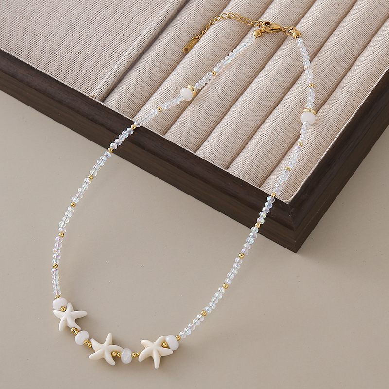 Ručni izradeni ogrlica od umjetnog kristala, privjesak školjke, lanac s kuglicama, casual stil za žene