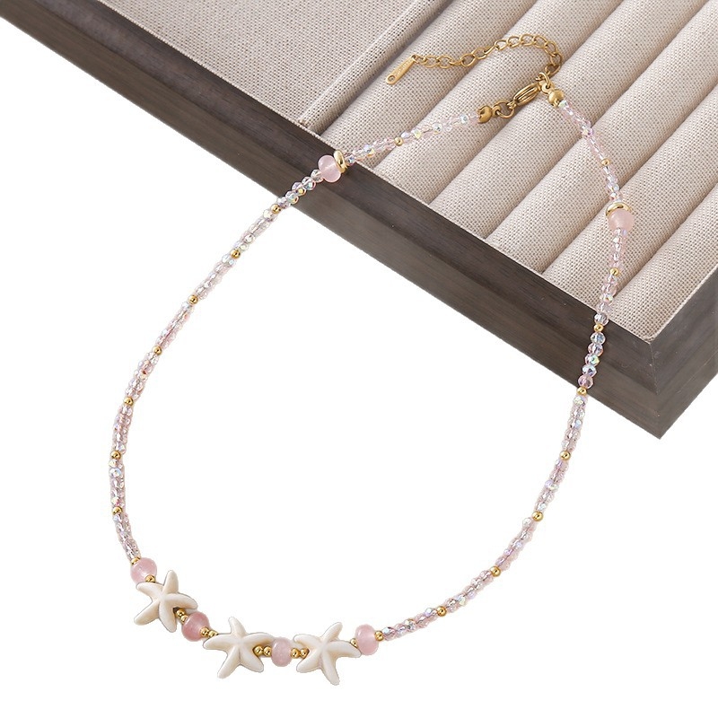 Ručni izradeni ogrlica od umjetnog kristala, privjesak školjke, lanac s kuglicama, casual stil za žene