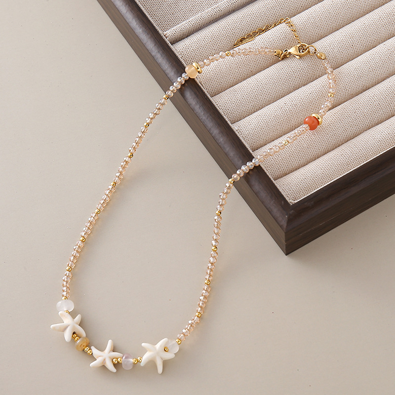 Ručni izradeni ogrlica od umjetnog kristala, privjesak školjke, lanac s kuglicama, casual stil za žene