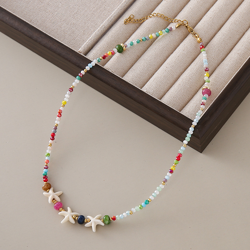 Ručni izradeni ogrlica od umjetnog kristala, privjesak školjke, lanac s kuglicama, casual stil za žene