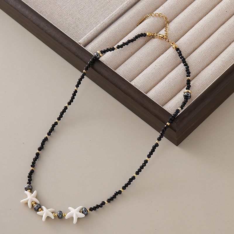 Ručni izradeni ogrlica od umjetnog kristala, privjesak školjke, lanac s kuglicama, casual stil za žene