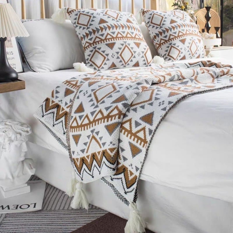 Boheemiline voodiäärne dekoratiivlina – Lyocell kiud, taime-lillemustriga, hotellistiilis dekor