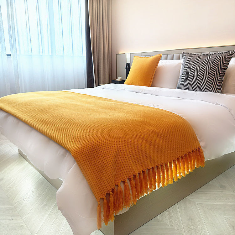 Κουβέρτα άκρου κρεβατιού από φλίς κοράλλ, μονόχρωμο μοτίβο, ύφασμα μαλλί, βάρος 180–190 g/m²