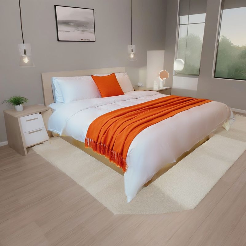 Κουβέρτα άκρου κρεβατιού από φλίς κοράλλ, μονόχρωμο μοτίβο, ύφασμα μαλλί, βάρος 180–190 g/m²