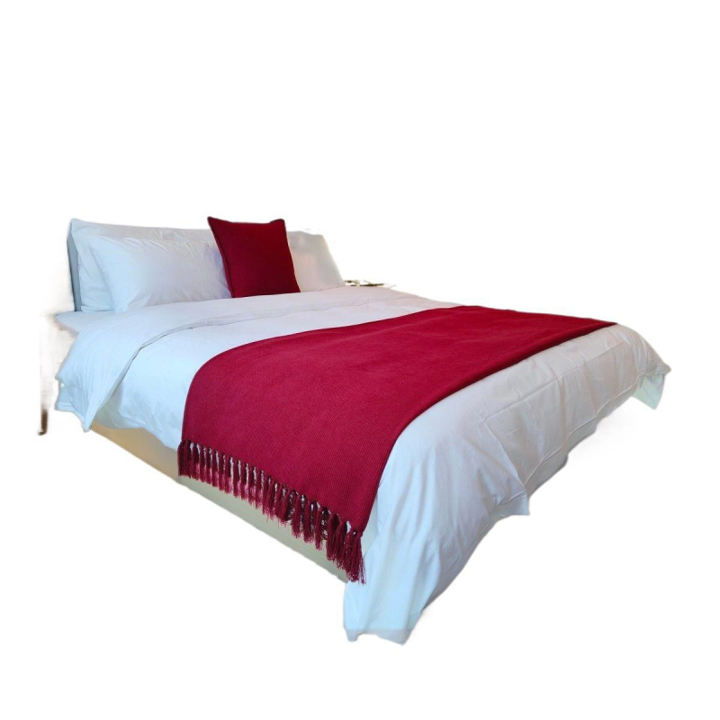 Κουβέρτα άκρου κρεβατιού από φλίς κοράλλ, μονόχρωμο μοτίβο, ύφασμα μαλλί, βάρος 180–190 g/m²