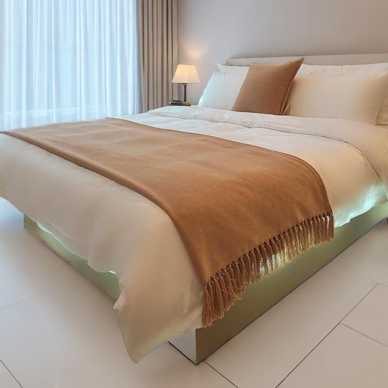 Κουβέρτα άκρου κρεβατιού από φλίς κοράλλ, μονόχρωμο μοτίβο, ύφασμα μαλλί, βάρος 180–190 g/m²