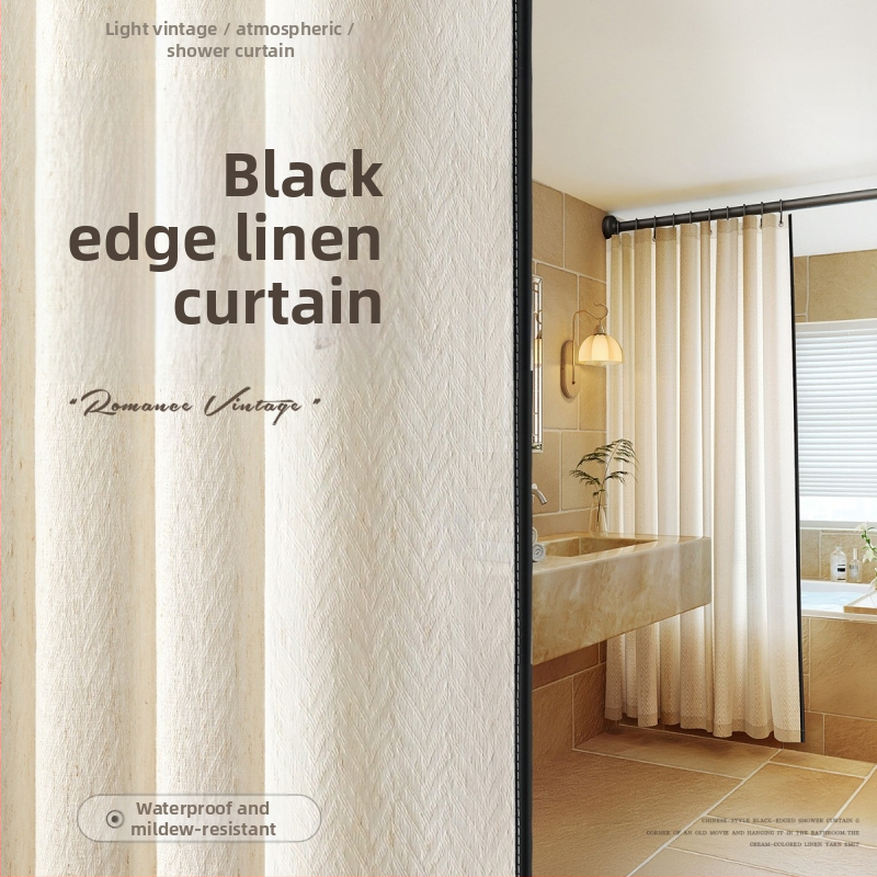 Lina dušas aizkars modernai vannas istabai, melns lina malas raksts, pielāgojama, zīmols Futuristic