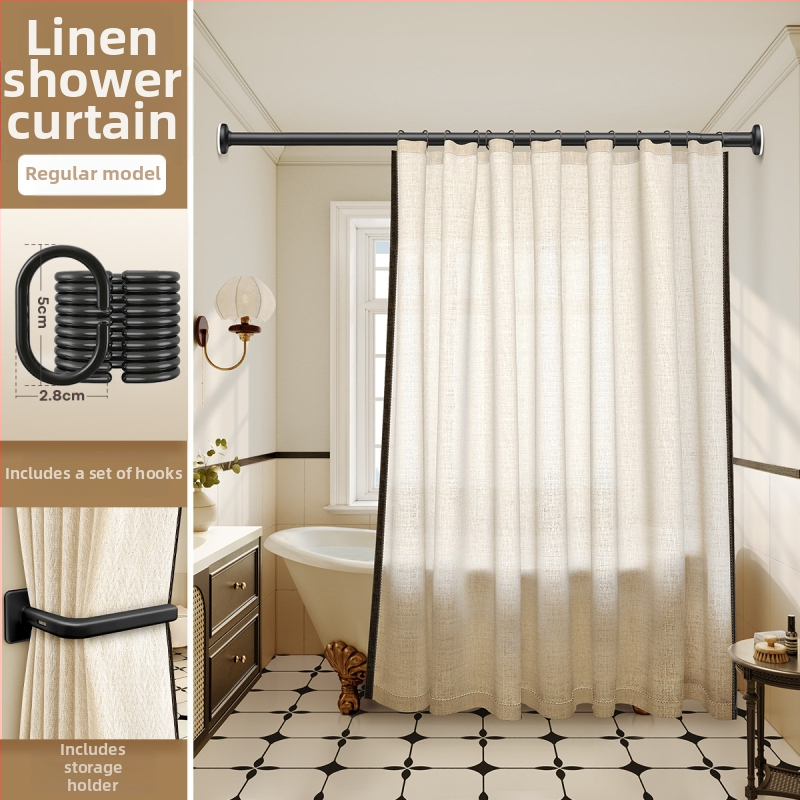 Lina dušas aizkars modernai vannas istabai, melns lina malas raksts, pielāgojama, zīmols Futuristic