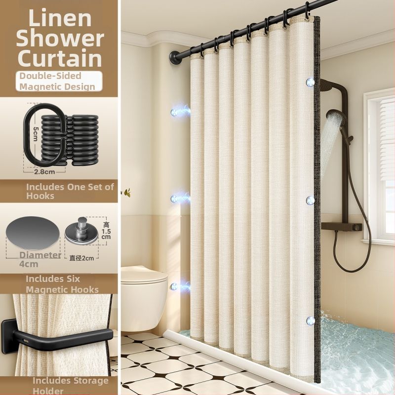 Lina dušas aizkars modernai vannas istabai, melns lina malas raksts, pielāgojama, zīmols Futuristic