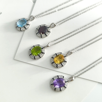 Viseći lančić s topazom od srebra 925, kristalna ugradnja, geometrijski oblik, lanac s križem