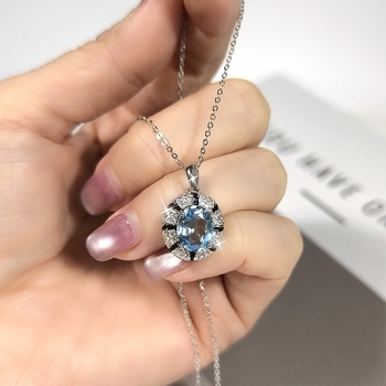 Viseći lančić s topazom od srebra 925, kristalna ugradnja, geometrijski oblik, lanac s križem