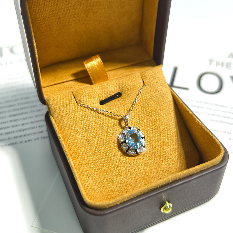 Viseći lančić s topazom od srebra 925, kristalna ugradnja, geometrijski oblik, lanac s križem