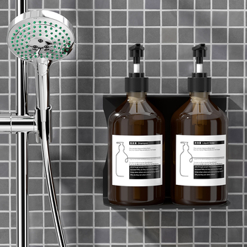 Стенно монтиран дозатор за сапун с бутилка за шампоан — ABS, ръчно натискане, оксидирано покритие