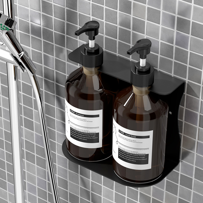 Стенно монтиран дозатор за сапун с бутилка за шампоан — ABS, ръчно натискане, оксидирано покритие
