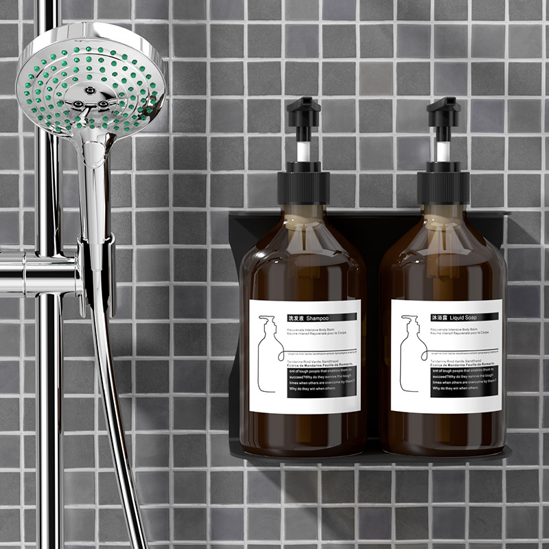 Стенно монтиран дозатор за сапун с бутилка за шампоан — ABS, ръчно натискане, оксидирано покритие