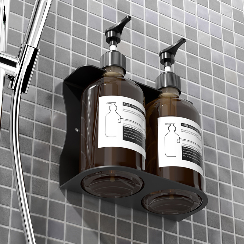 Стенно монтиран дозатор за сапун с бутилка за шампоан — ABS, ръчно натискане, оксидирано покритие