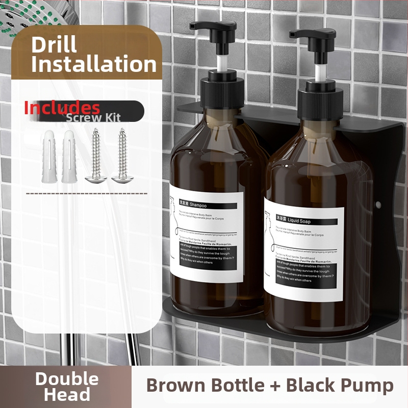 Sienas uzstādāms ziepju dozators ar šampūna pudeli — ABS, roku spiediens, oksidēts pārklājums