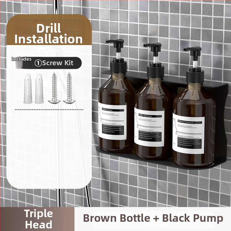 Sienas uzstādāms ziepju dozators ar šampūna pudeli — ABS, roku spiediens, oksidēts pārklājums