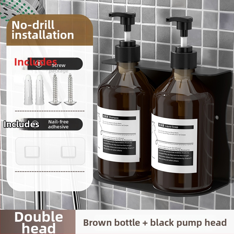 Sienas uzstādāms ziepju dozators ar šampūna pudeli — ABS, roku spiediens, oksidēts pārklājums